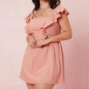 NWOT SHEIN Peach Solid Ruffle Trim Dress 1XL